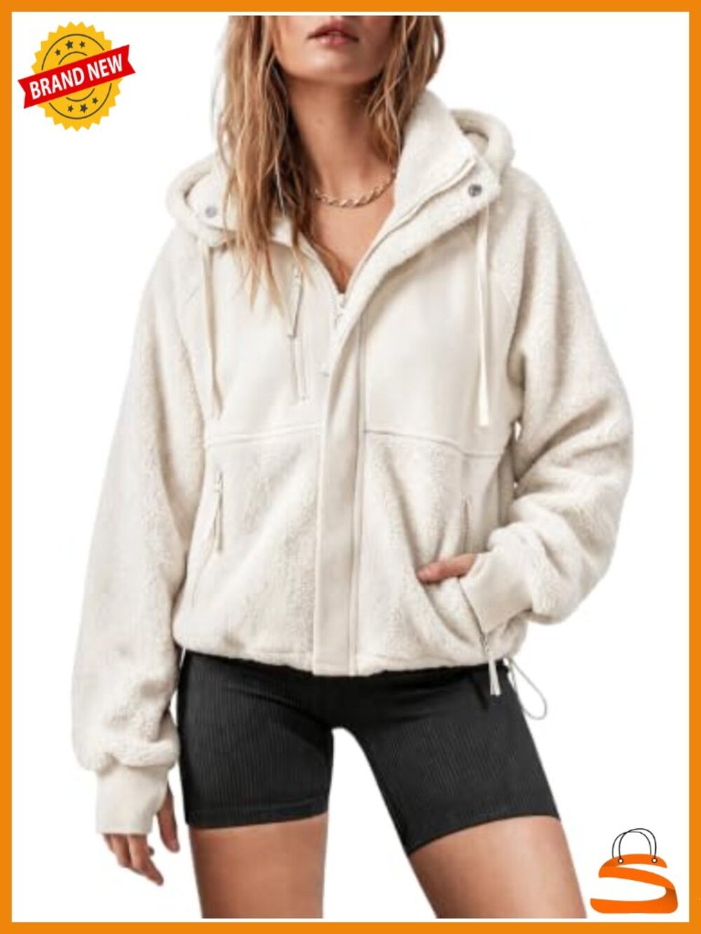 Sherpa Fleece Hooded Zip Up Oversized Casual Coat